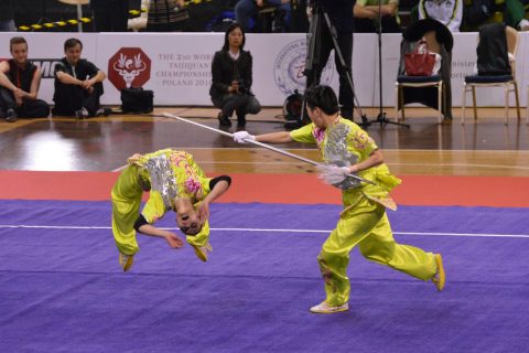 Athletes practicing Sanda defence